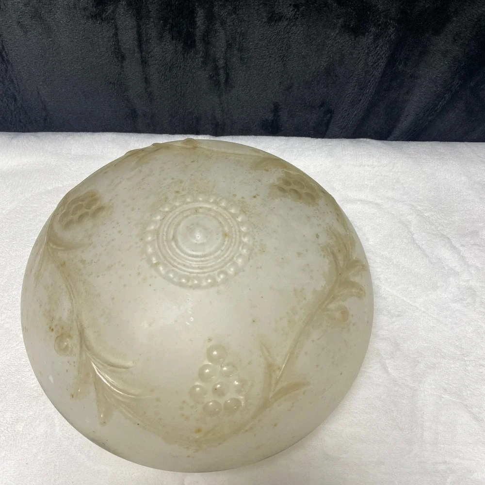 Vintage MCM Frosted Glass Dome Embossed Grapes Vine Light Fixture Cover‎ Globe